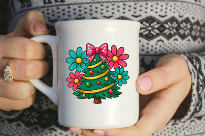 Cute Christmas Tree PNG Floral Bow Holiday Sublimation Design