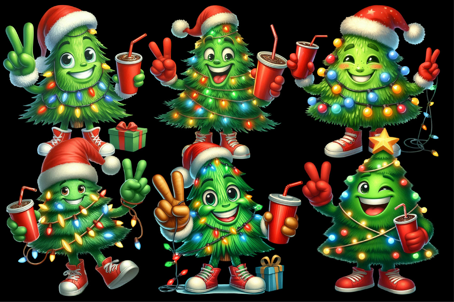 Watercolor Christmas Tree Clipart PNG Bundle | Cute Christmas Tree Holiday Designs