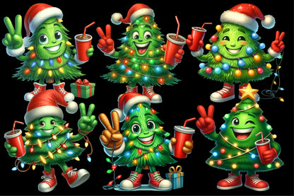 Watercolor Christmas Tree Clipart PNG Bundle | Cute Christmas Tree Holiday Designs