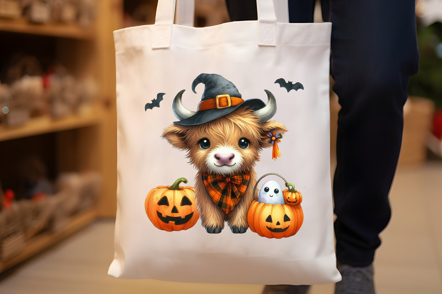Cute Halloween Highland Cow PNG Bundle | Watercolor Highland Cow Halloween Clipart, Spooky Cow PNG