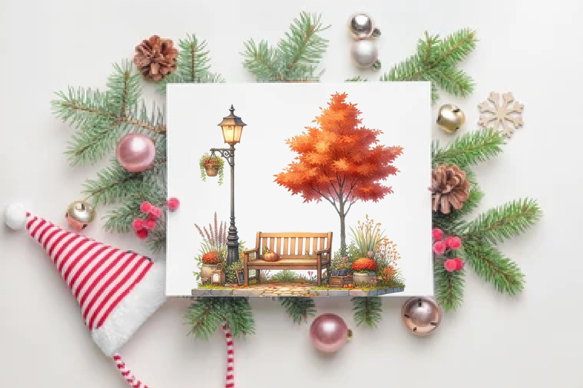 21 Watercolor Autumn Bench PNG Fall Park Bench Clipart