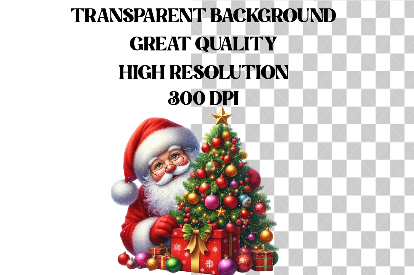 Watercolor Christmas Tree Santa Claus Clipart PNG Bundle | Festive Christmas Tree & Santa Designs