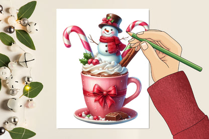 Christmas Snowman Coffee PNG Bundle | 22 Watercolor Christmas PNG Designs