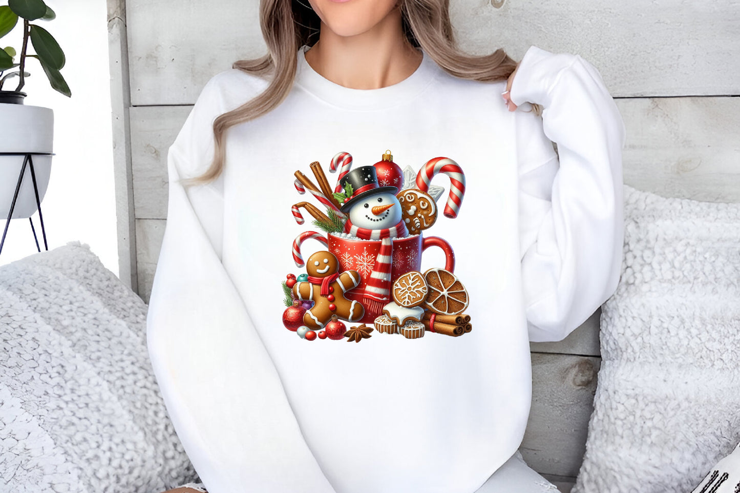Watercolor Christmas Snowman Mug PNG Gingerbread Candy Cane Holiday Clipart