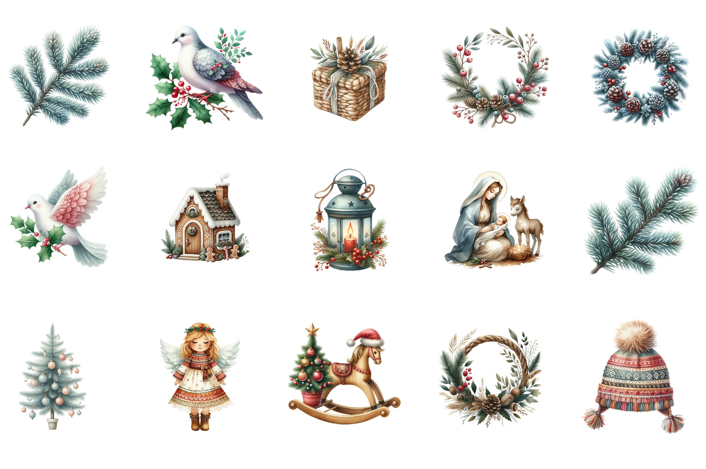Watercolor Neutral Christmas Clipart PNG Bundle | Cozy Winter Christmas Clipart | Scandinavian Holiday PNG
