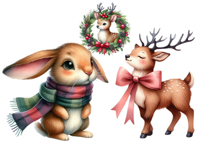 Christmas Animals Sublimation Clipart PNG Bundle | Watercolor Cute Holiday Animal Clipart | Festive Christmas Animals PNG