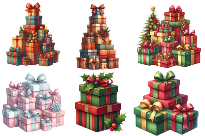 Christmas Gifts Clipart PNG Bundle | Watercolor Festive Christmas Present Clipart | Holiday Gift Sublimation PNG