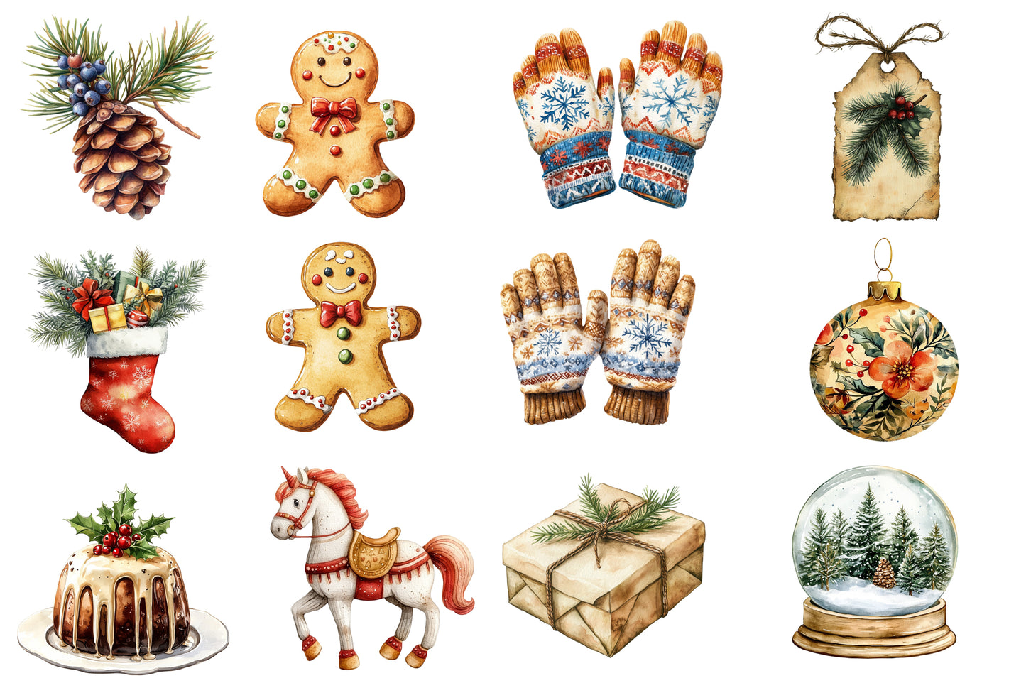 Christmas Winter Watercolor Clipart PNG Bundle | Cozy Winter Christmas Watercolor Clipart | Festive Holiday Sublimation PNG