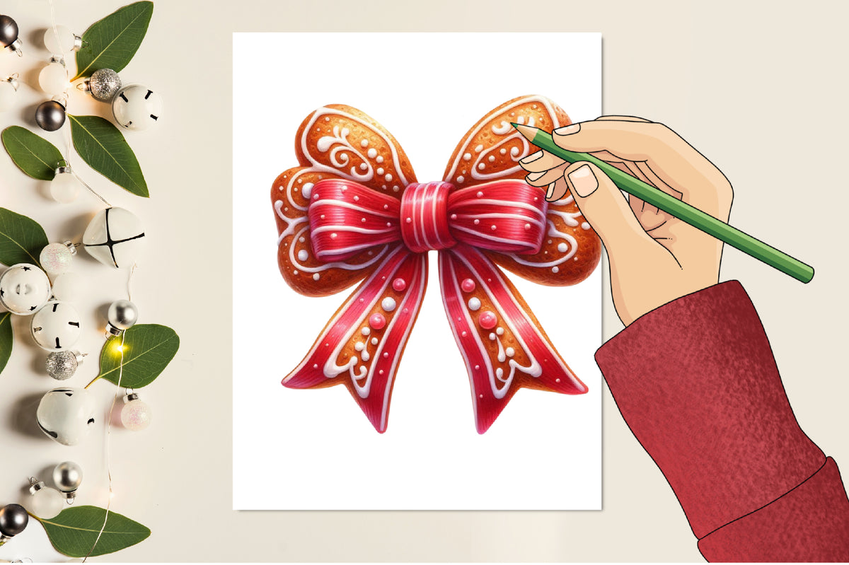22 Christmas Coquette Bow PNG Clipart Bundle Watercolor Gingerbread Holiday