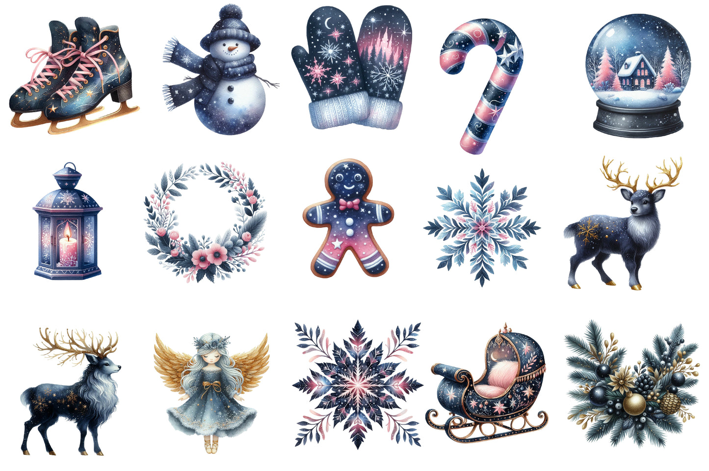 Christmas Clipart Watercolor PNG Bundle | Winter Holiday Clipart | Christmas Sublimation