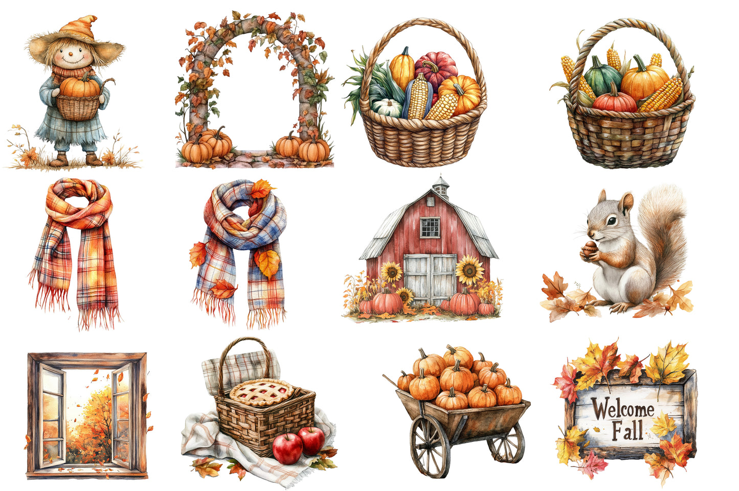 Falling Autumn Clipart PNG Bundle | Fall Pumpkin Clipart, Sunflower PNG,