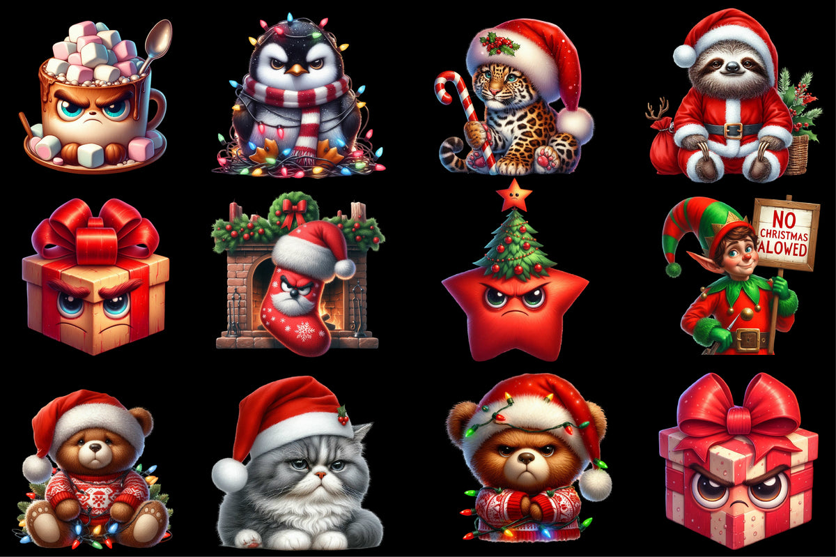 Grumpy Christmas PNG Bundle 25 Funny Watercolor Christmas Clipart