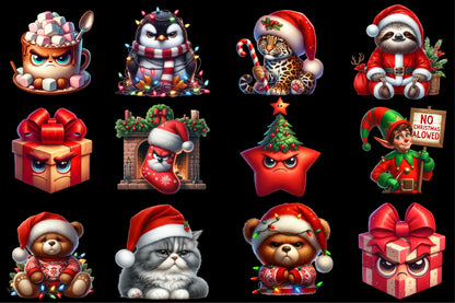Grumpy Christmas PNG Bundle 25 Funny Watercolor Christmas Clipart