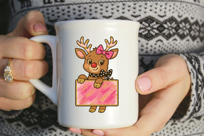 Cute Christmas Reindeer PNG Pink Bow Holiday Gift Design