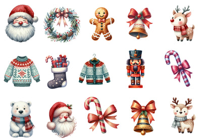 Christmas Clipart Sublimation PNG Bundle | Watercolor Holiday Clipart | Festive Christmas Sublimation Designs