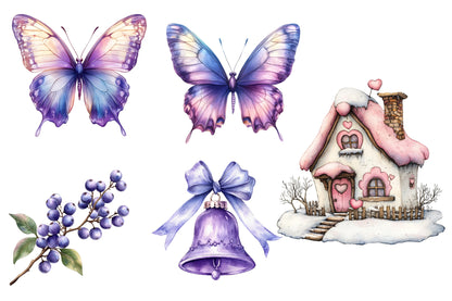 Christmas Fairy Clip Art PNG Bundle | Watercolor Magical Christmas Fairy Clipart | Holiday Fairy Sublimation PNG