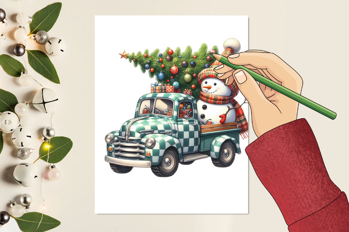 Watercolor Christmas Truck & Snowman PNG Bundle 26 Holiday Designs