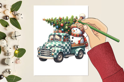 Watercolor Christmas Truck & Snowman PNG Bundle 26 Holiday Designs