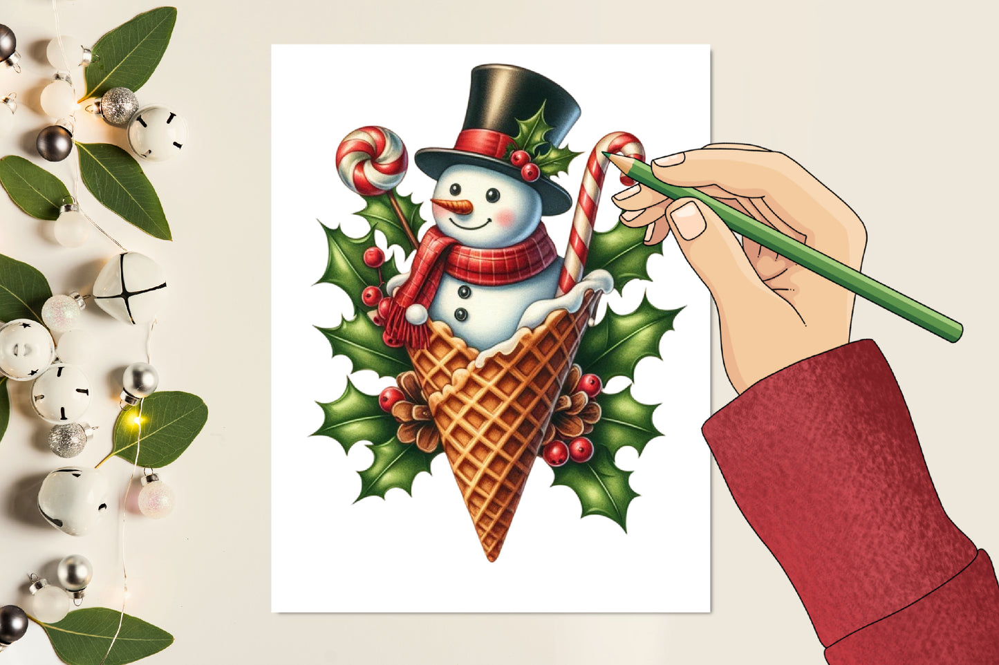 Christmas Snowman Ice Cream Cone PNG Clipart Cute Winter Holiday Design
