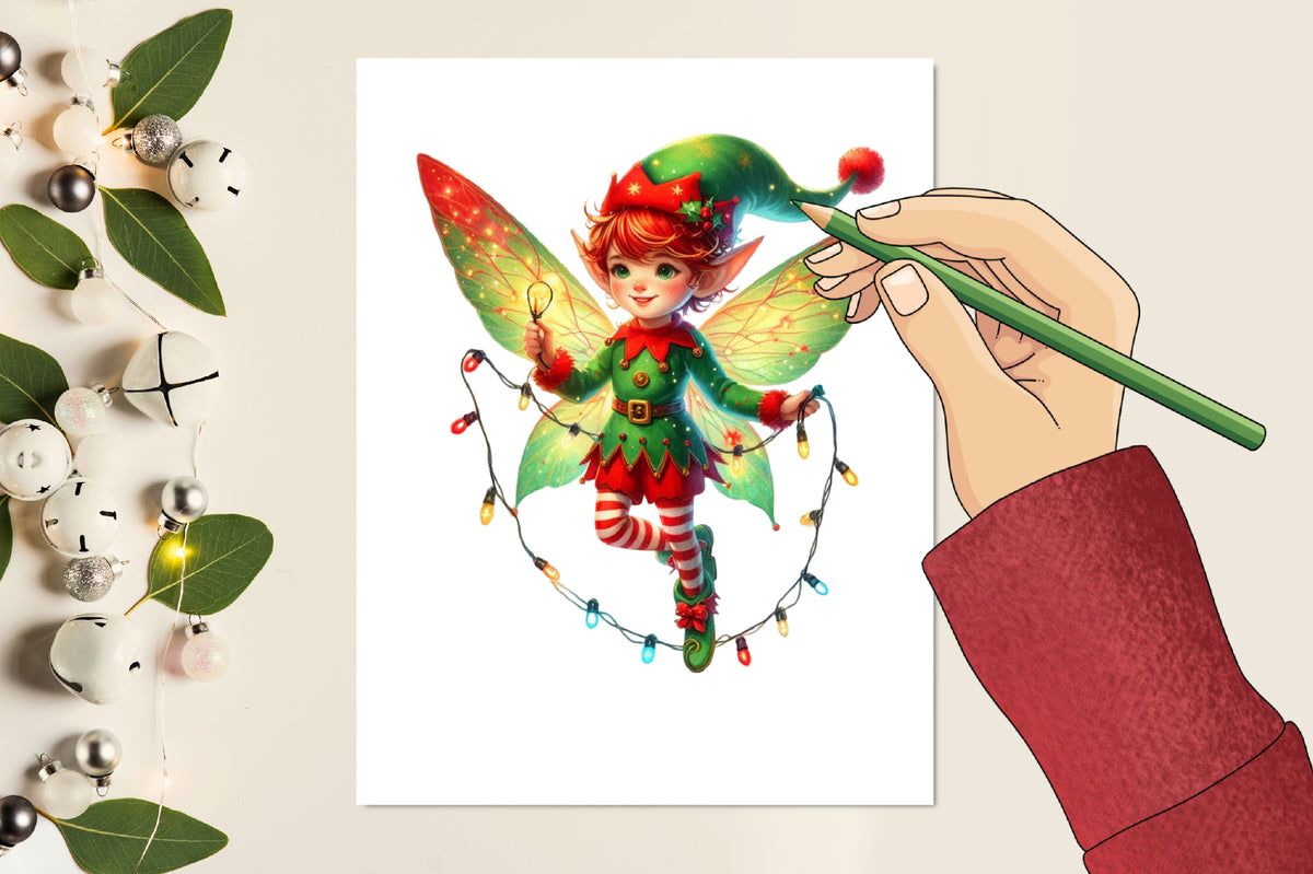 Funny Christmas Elf PNG Bundle Watercolor Cute Holiday Elf Clipart