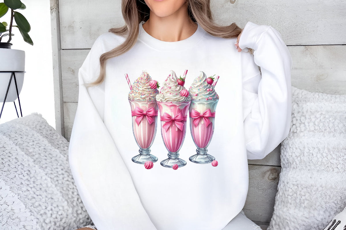 Pink Milkshake PNG Clipart Bundle Watercolor Bow Strawberry Sweet Drink