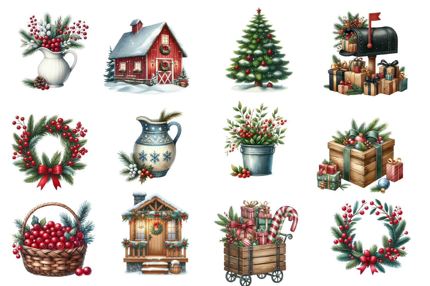 Christmas Red Country Clipart PNG Bundle | Rustic Christmas Farmhouse PNG | Country Christmas Sublimation