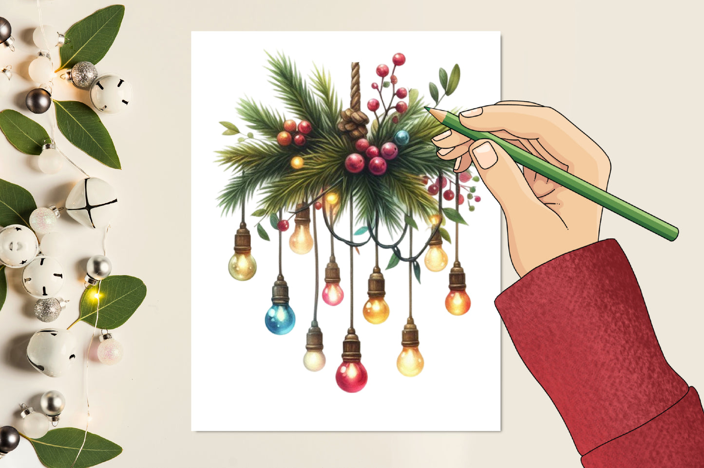 27 Christmas Lights PNG Watercolor Clipart Bundle Holiday Light Set