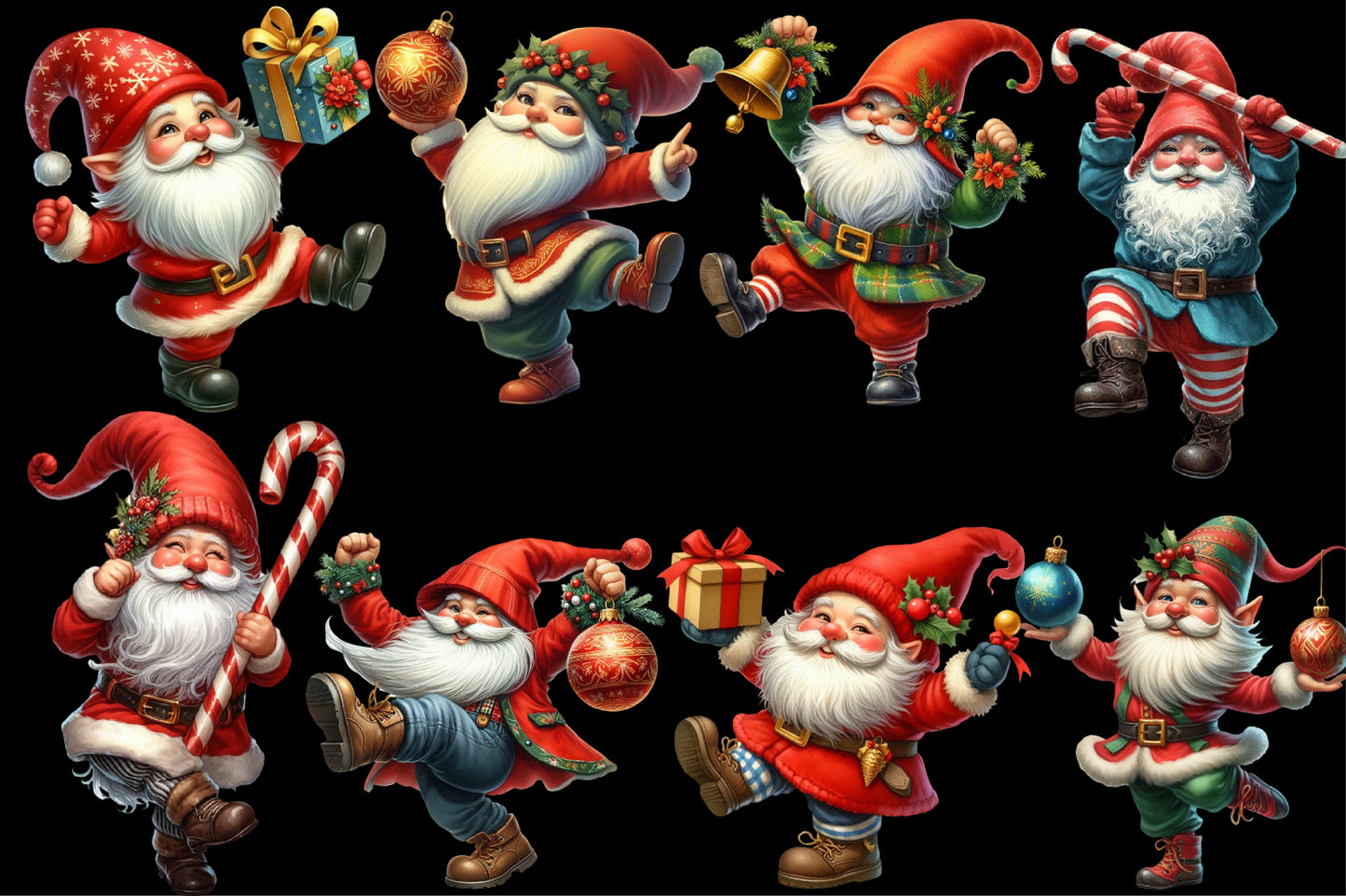 Christmas Break Dancing Gnome Clipart PNG Bundle | Funny Santa Gnome Christmas | Dancing Gnome Sublimation
