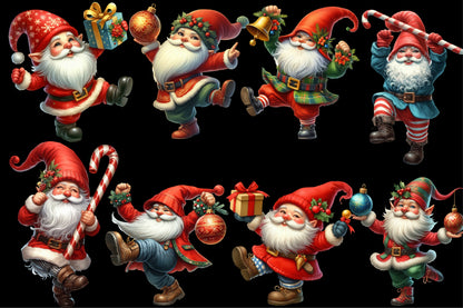Christmas Break Dancing Gnome Clipart PNG Bundle | Funny Santa Gnome Christmas | Dancing Gnome Sublimation
