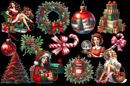 Merry Christmas Clipart PNG Bundle | Cute Festive Holiday Christmas Graphics | Watercolor Christmas Clipart