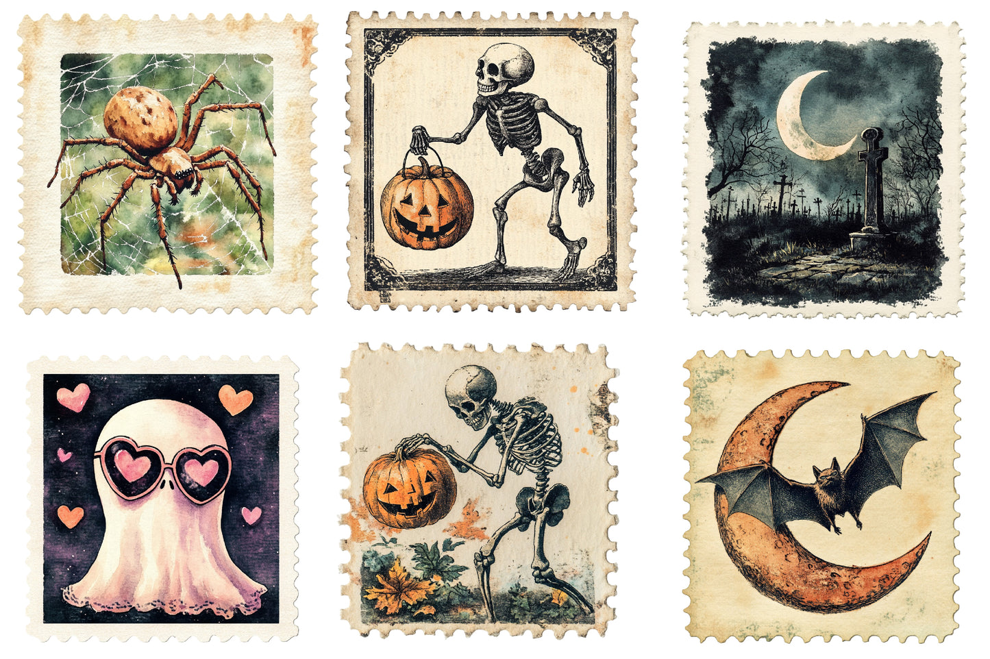 Halloween Postage Stamp Clipart PNG | Vintage Spooky Postage Stamps, Gothic Halloween Ephemera