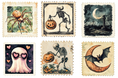 Halloween Postage Stamp Clipart PNG | Vintage Spooky Postage Stamps, Gothic Halloween Ephemera
