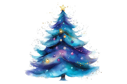 Abstract Watercolor Christmas Tree PNG Bundle | Modern Holiday Tree Clipart | Festive Winter Christmas Tree PNG