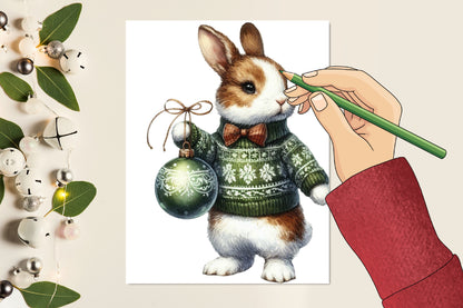 31 Christmas Bunny PNG Clipart Bundle Watercolor Rabbit Winter Garden Holiday