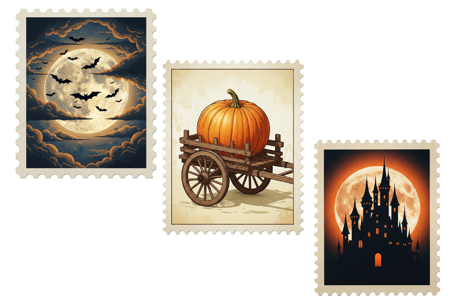 Halloween Postage Stamp Clipart PNG | Vintage Halloween Stamp Collection, Spooky Postage Ephemera,