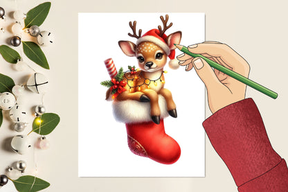 28 Christmas Reindeer on Stocking PNG Sublimation Bundle Cute Santa Deer