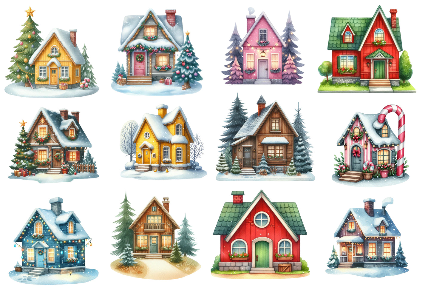 Christmas Home Clipart Bundle PNG | Watercolor Cozy Christmas Home Clipart | Holiday House Sublimation PNG