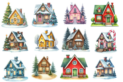 Christmas Home Clipart Bundle PNG | Watercolor Cozy Christmas Home Clipart | Holiday House Sublimation PNG