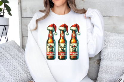 Christmas Reindeer Beer Bottle PNG Santa Hat Holiday Vintage Christmas Clipart