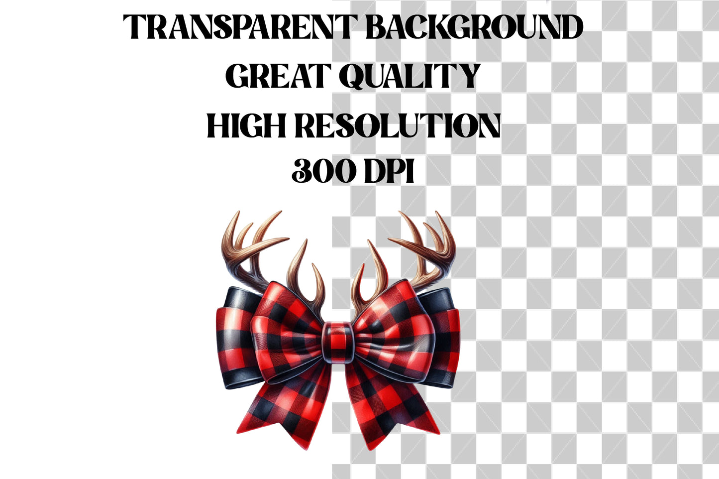Watercolor Christmas Coquette Bow Reindeer Clipart PNG Bundle | Red Buffalo Plaid Bows & Antlers | Christmas Sublimation