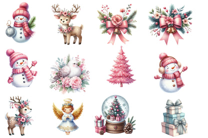 Christmas Clipart Bundle PNG | Watercolor Holiday Clipart Collection | Christmas Sublimation PNG Bundle