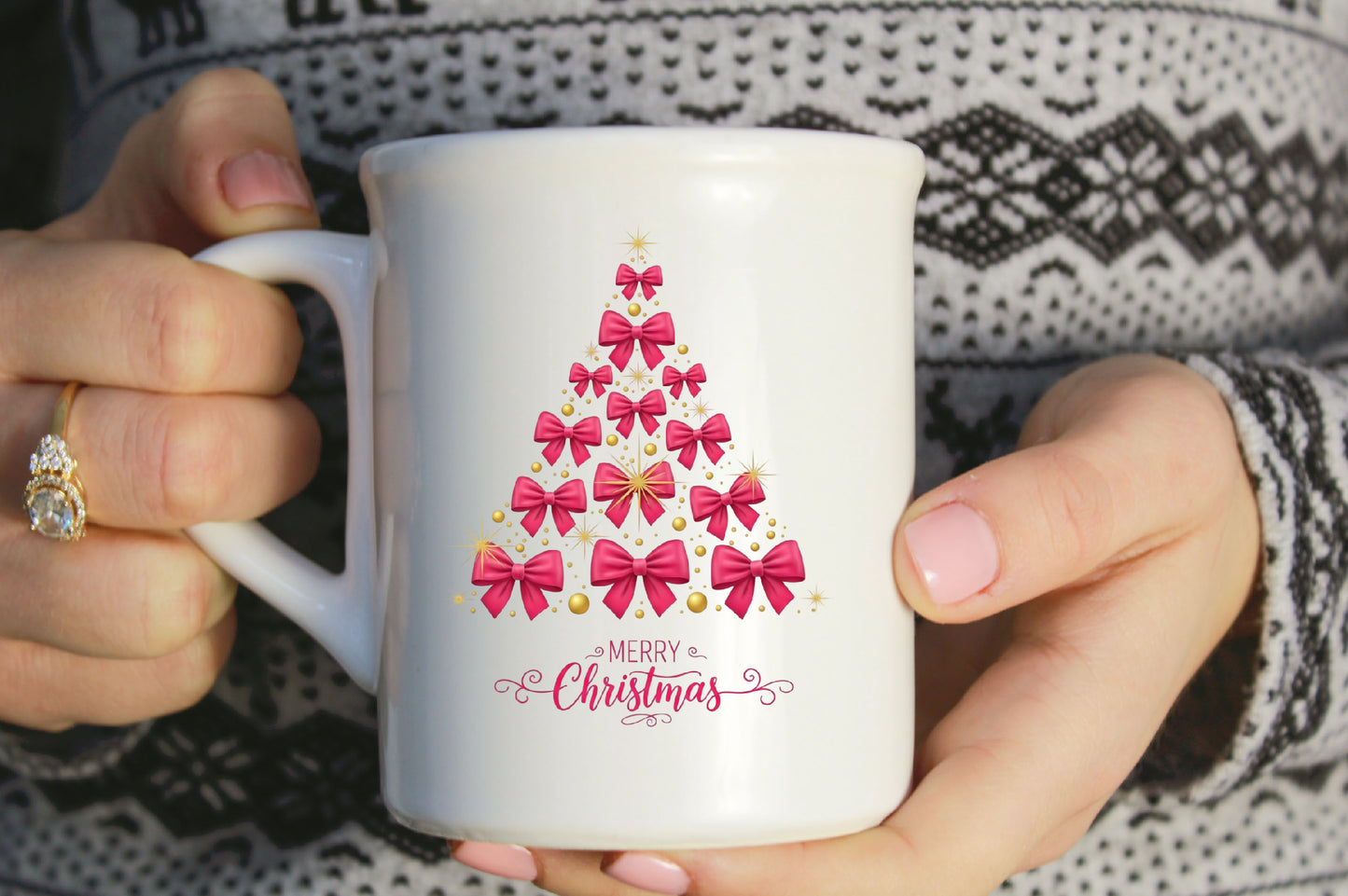 Pink Bow Christmas Tree Merry Christmas PNG