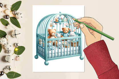 18 Christmas Nursery PNG Watercolor Clipart Bundle Cute Teddy Bear Baby