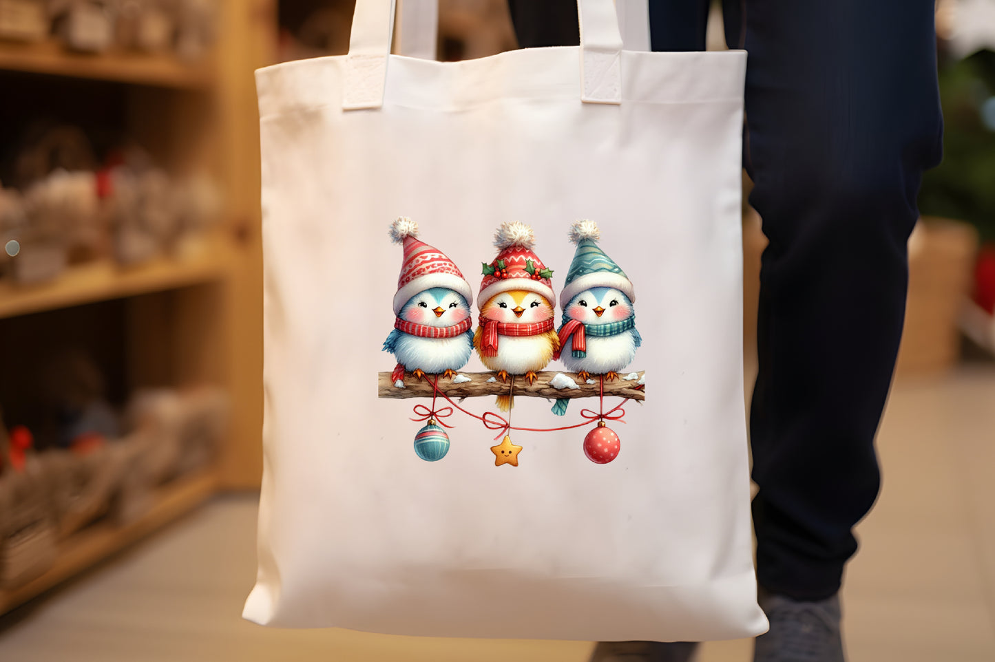 Christmas Funny Birds PNG Clipart Bundle | Watercolor Christmas Birds with Santa Hats, Holiday Hats, Ornaments & Festive Decorations