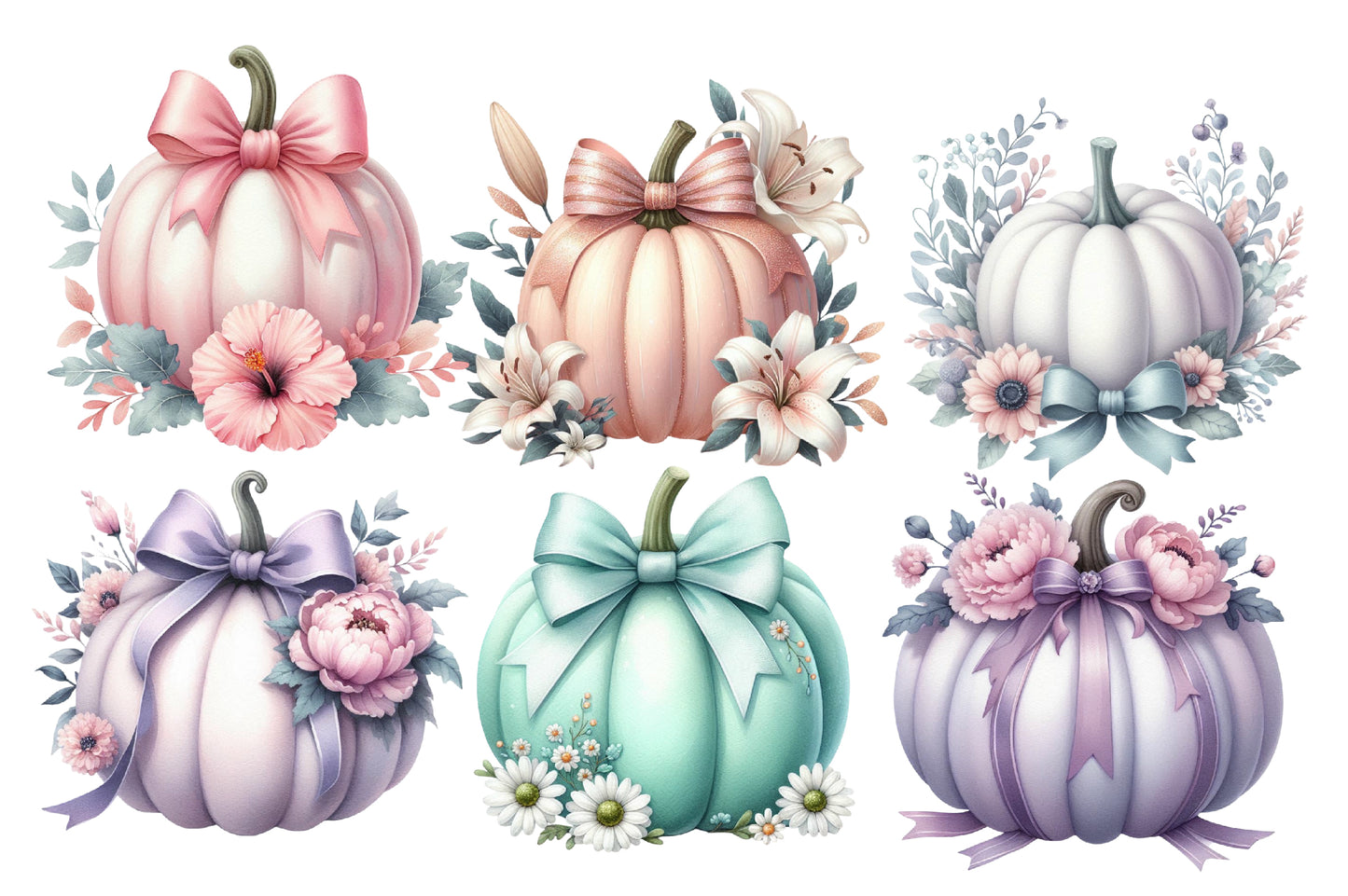 Floral Pumpkin Clipart PNG Bundle | Pastel Pumpkin PNG, Flower Pumpkin Clipart