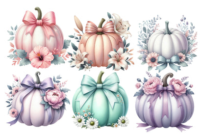 Floral Pumpkin Clipart PNG Bundle | Pastel Pumpkin PNG, Flower Pumpkin Clipart