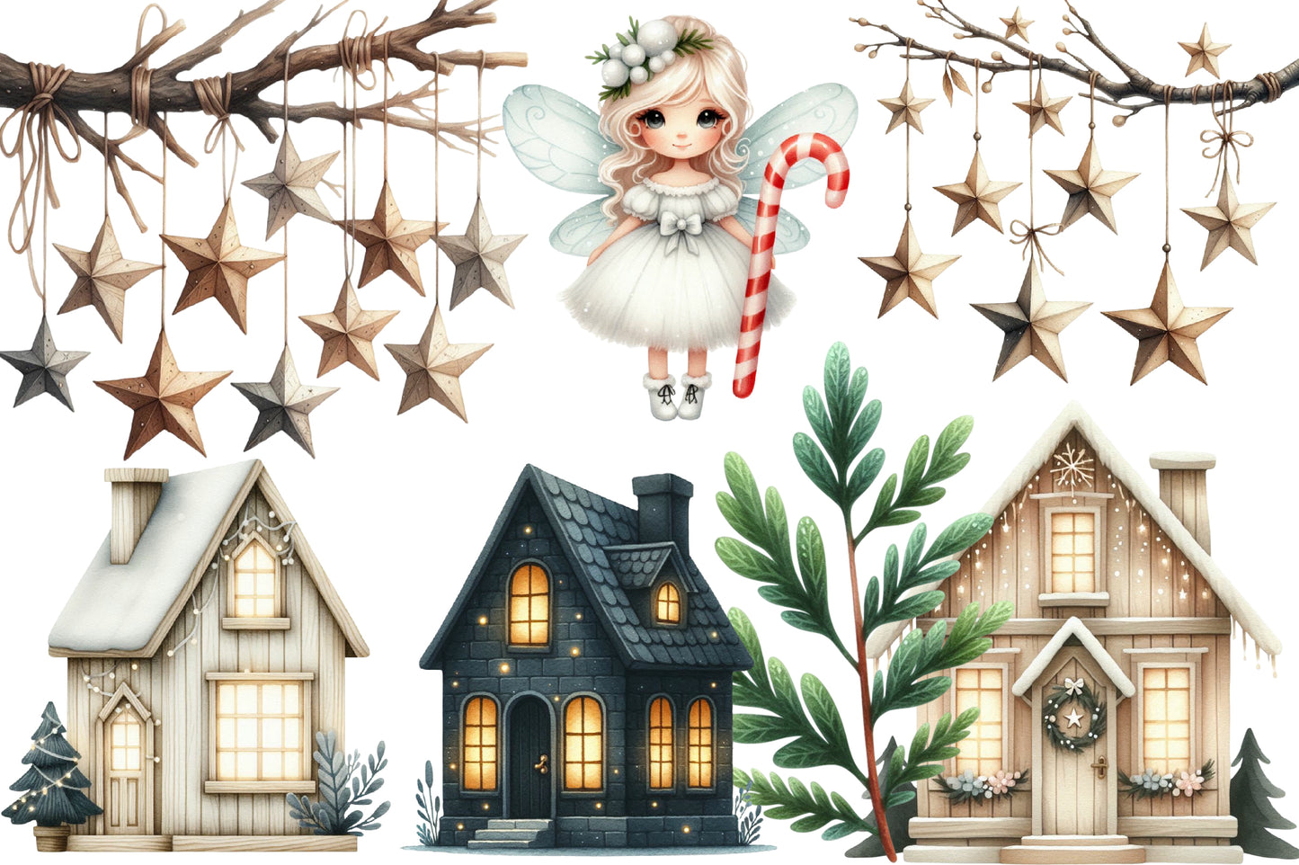 Christmas Watercolor Clipart PNG Bundle | Cute Festive Christmas Watercolor Clipart | Holiday Sublimation PNG