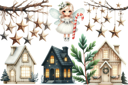 Christmas Watercolor Clipart PNG Bundle | Cute Festive Christmas Watercolor Clipart | Holiday Sublimation PNG