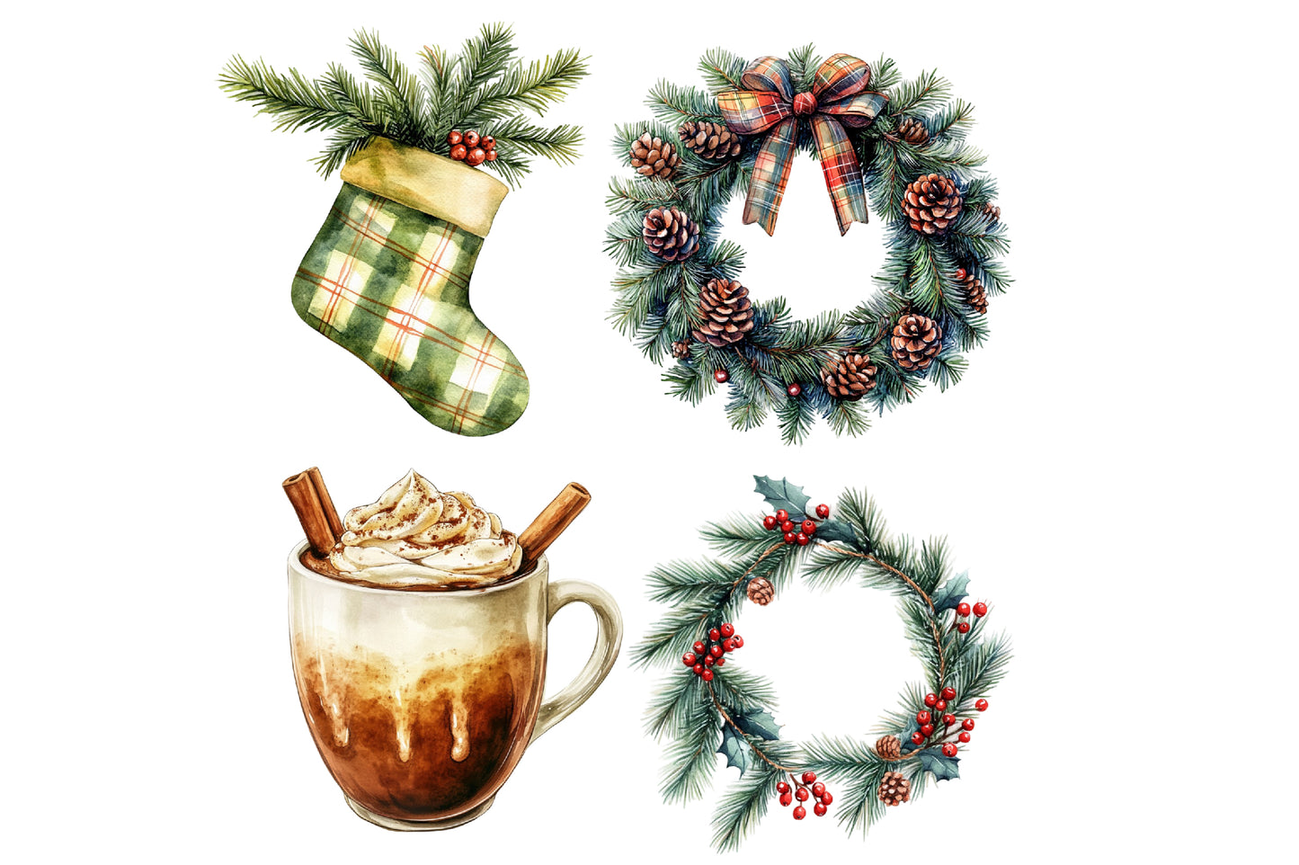 Cozy Farm Christmas Clipart PNG Bundle | Christmas Farmhouse, Snowy Barn, Christmas Tree, Cows, Sheep, Birds & Winter Farm