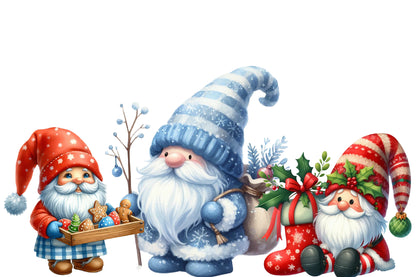 Christmas Gnome Sublimation Clipart PNG Bundle | Watercolor Cute Scandinavian Christmas Gnome PNG | Holiday Sublimation